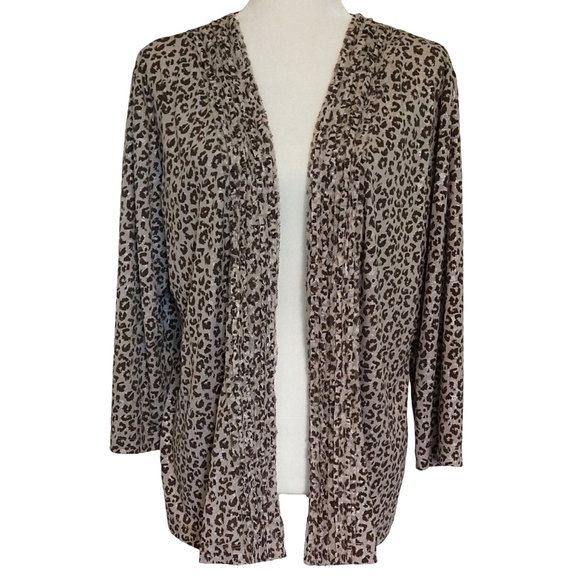 Chico's Travelers Tan Leopard Print Open Front Lightweight Cardigan Modern - Picture 1 of 7